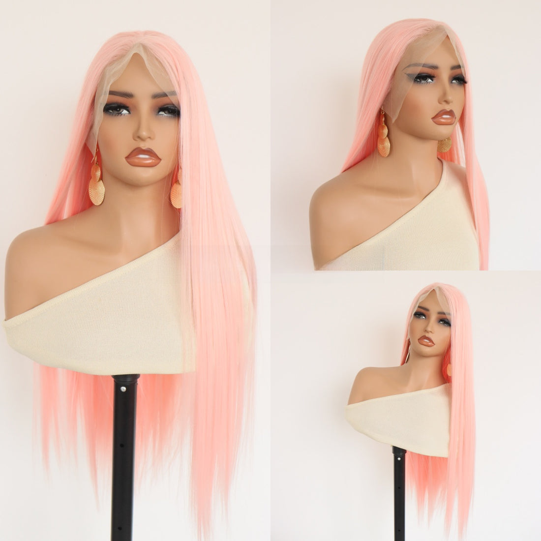 Light Pink Lace Front Synthetic Long Straight Wig