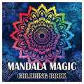 Coloring Books for Adults featuring a vivid rainbow mandala on a dark blue cover with bold lettering.