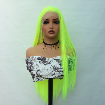 Lace Front Long Straight Synthetic Wig - Flo Green