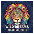 Coloring Books for Adults featuring a vividly colored lion with rainbow mane, ornate mandala details, and bold cover lettering
