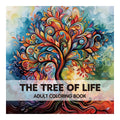 Coloring Books for Adults paperback book with a vivid multicolored swirling tree of life cover and bold title text.