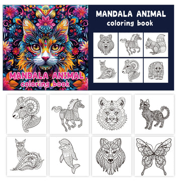 Coloring Books for Adults is a paper mandala animal coloring book with a vivid floral cat cover and intricate black-and-white designs.