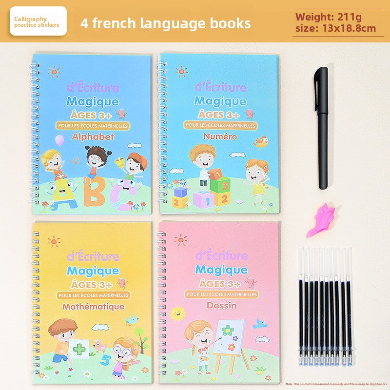 Activity Books set of four colourful French spiral-bound children's handwriting practice books with cartoon covers