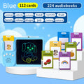 Activity Book learning tablet in blue ABS plastic with a black LCD drawing screen, stylus, and illustrated vocabulary cards.