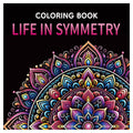 Coloring Books for Adults, a black-covered mandala activity book with vivid pink, blue, and gold symmetry artwork.