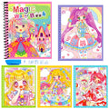 Activity Book featuring colorful anime-style girls, bright pink and rainbow details, a spiral-bound cover, and illustrated pages