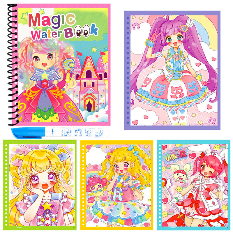 Activity Book featuring colorful anime-style girls, bright pink and rainbow details, a spiral-bound cover, and illustrated pages