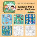 Activity Book with a green animal-themed cover, colorful illustrated learning pages, black-and-white scenes, and water pen