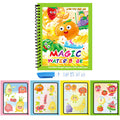 Activity Book with a green spiral-bound cover, colorful smiling fruit illustrations and a blue water pen for reusable drawing