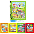 Activity Book with a green cover, spiral binding, and colourful cartoon vehicles, plus a blue water pen