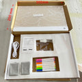 Activity Books acrylic drawing board kit with clear panel, rainbow-colored pens, USB cable and manuals in foam packaging