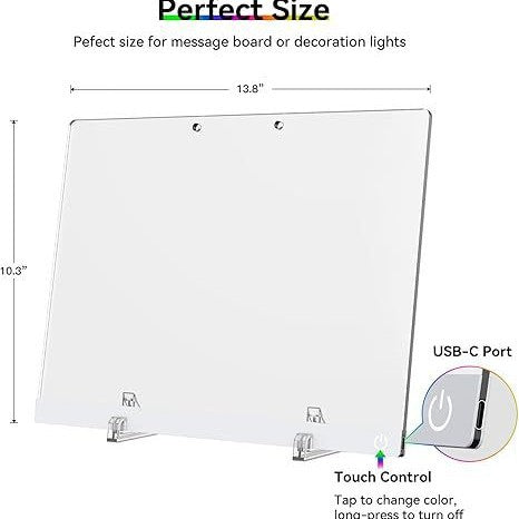 Activity Books erasable acrylic drawing board in clear white, with a slim rectangular panel, touch control and USB-C port