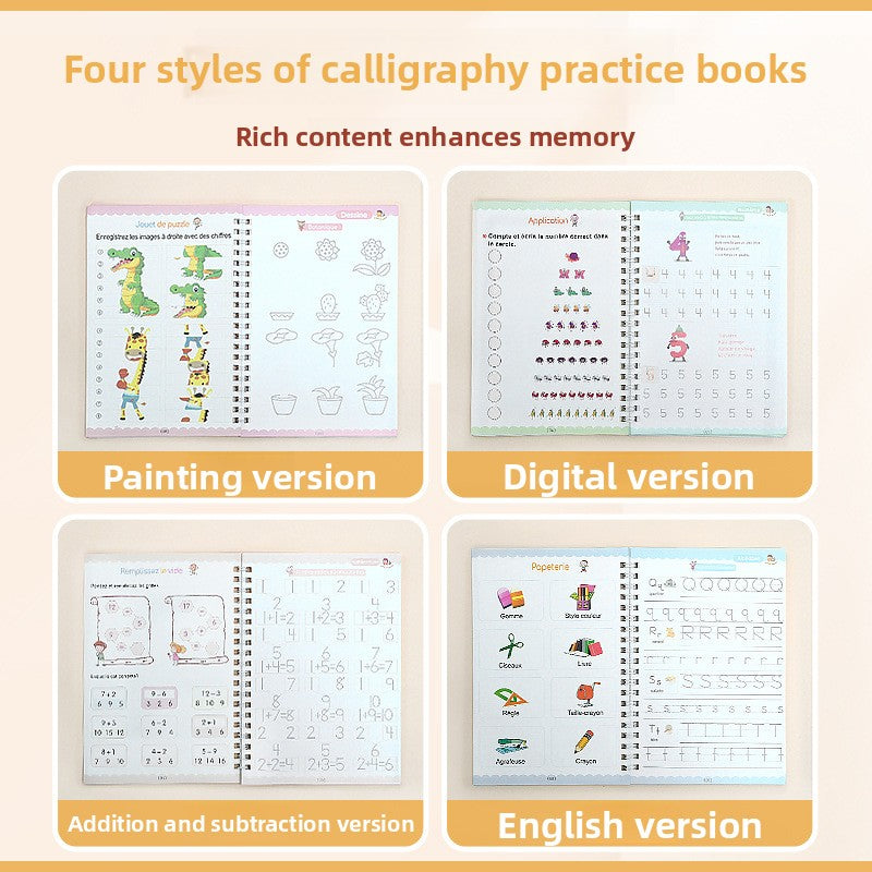 Activity Books with four colorful spiral-bound practice books featuring painting, digital, math and English learning pages