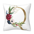 Pillowcase in white polyester with a large gold English Alphabet letter Q, floral bouquet and fine geometric accents.