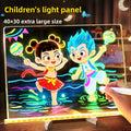 Activity Books LED drawing board with a clear panel displaying colorful cartoon children and glowing neon lines