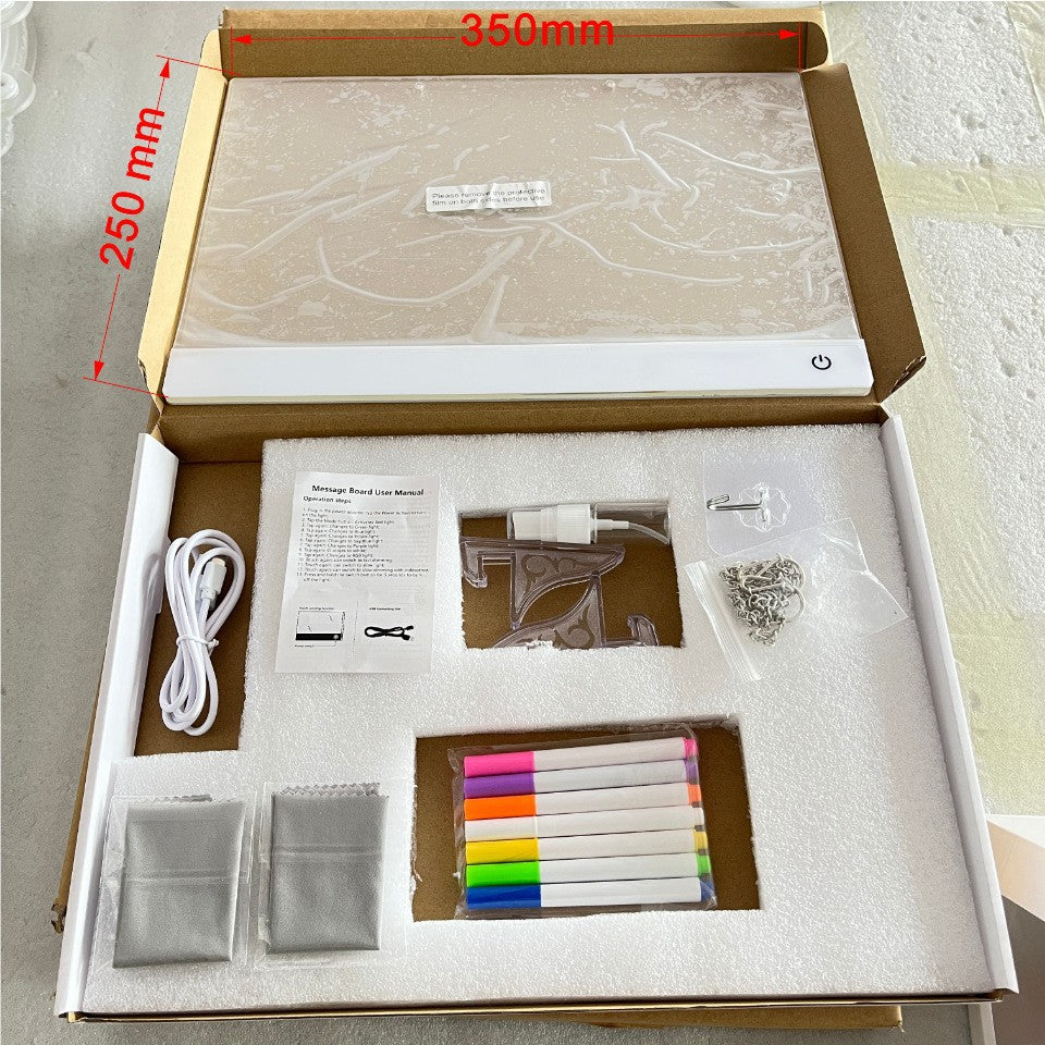 Activity Books light-up drawing board kit with a clear acrylic panel, white frame, seven colored pens and USB cable