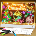 Activity Books drawing board in white acrylic with colorful glowing Christmas artwork and multicolored pens