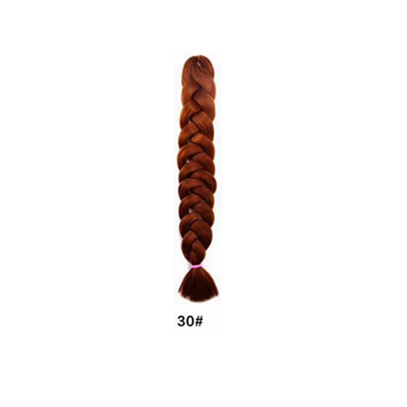 African Box Braids synthetic hair extension in auburn brown, tightly woven into a long, chunky braid with a tied-off end