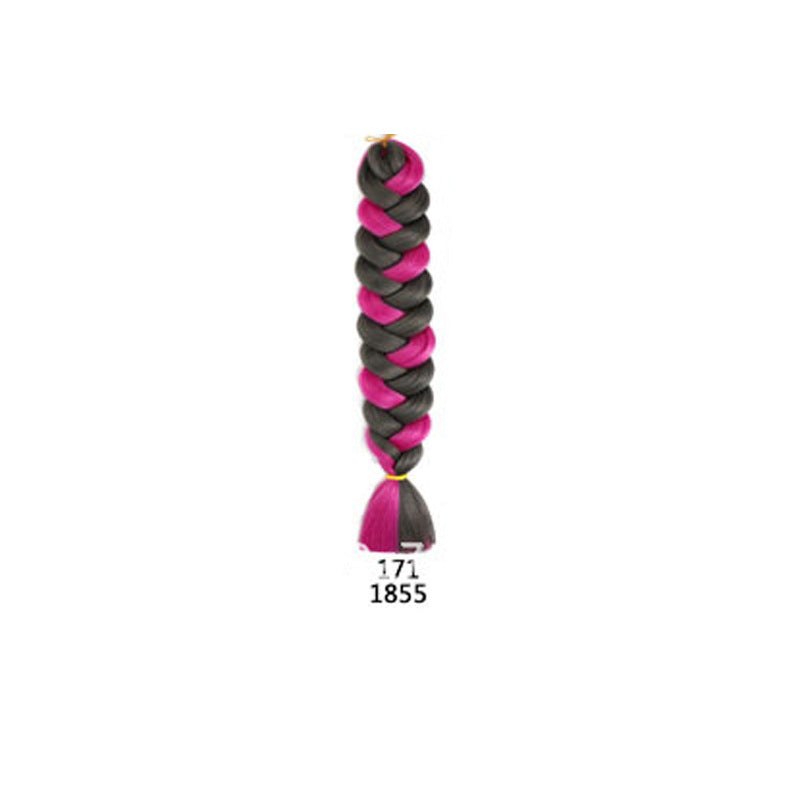 African Box Braids synthetic hair extension with a chunky black and hot pink two-tone braid and loose ends