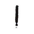 African Box Braids in black synthetic fiber, formed into a long, thick braid with a loose tied end.