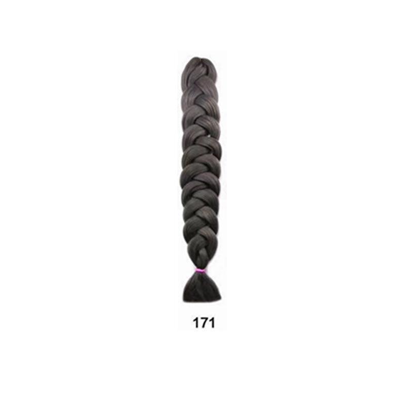 African Box Braids in a single long black synthetic hair braid with a thick woven pattern and tied end