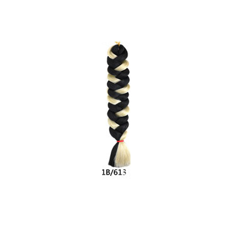 African Box Braids in black and platinum blonde synthetic hair, tightly woven into a long two-tone braid with loose ends