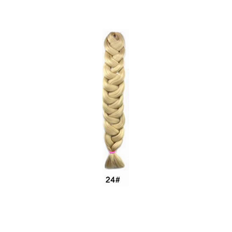 African Box Braids in a long, thick blonde synthetic braid with a woven pattern and tied-off end
