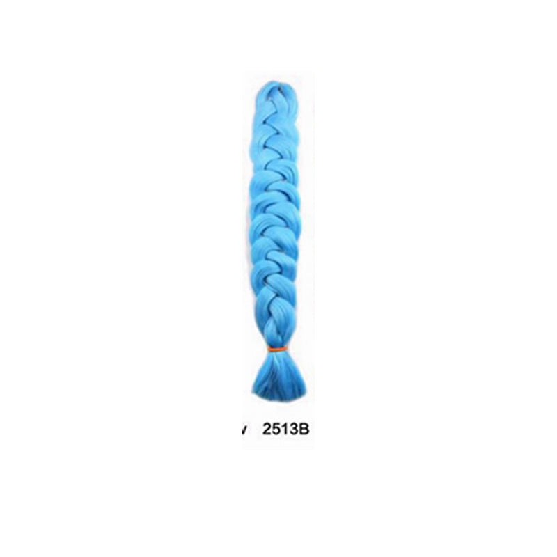 African Box Braids in vivid blue synthetic fiber, tightly woven into a long, thick braid with a loose tassel end