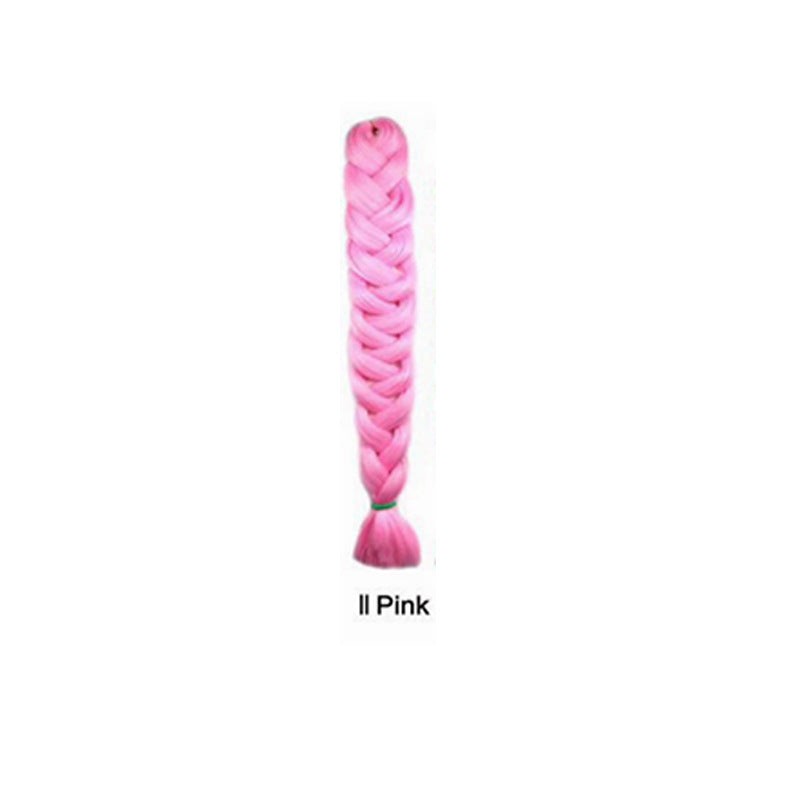 African Box Braids in bright pink synthetic fiber, formed into a long, thick braid with a loose tassel end