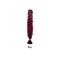 African Box Braids in deep burgundy synthetic fiber, formed as one thick, neatly woven braid with a tied end.