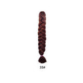 African Box Braids synthetic hair extension in a deep burgundy shade, formed into one thick, chunky braid with a tied end.