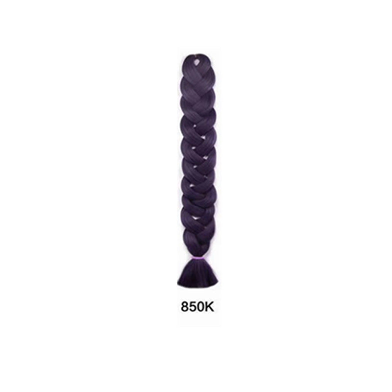 African Box Braids in deep purple synthetic fiber, formed into a thick, long plait with a loose flared end
