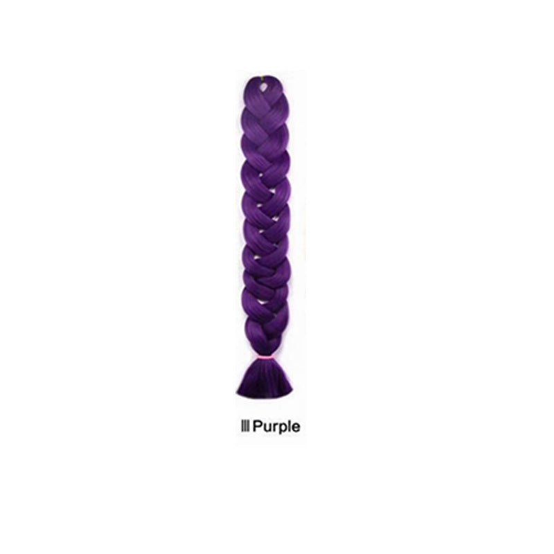 African Box Braids in deep purple synthetic hair, shown as one long, thick braid with a loose tassel end.