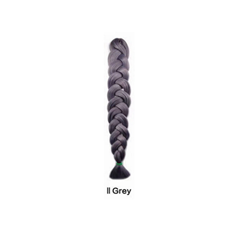 African Box Braids in grey synthetic fiber, shown as a long, thick plait with a tied end