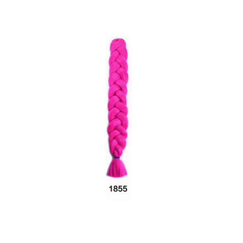 African Box Braids synthetic hair extension in vivid hot pink, styled as a thick, tightly woven braid with a tassel end.
