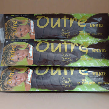 African Box Braids in long black synthetic hair, packaged in three clear sleeves with green and black labels