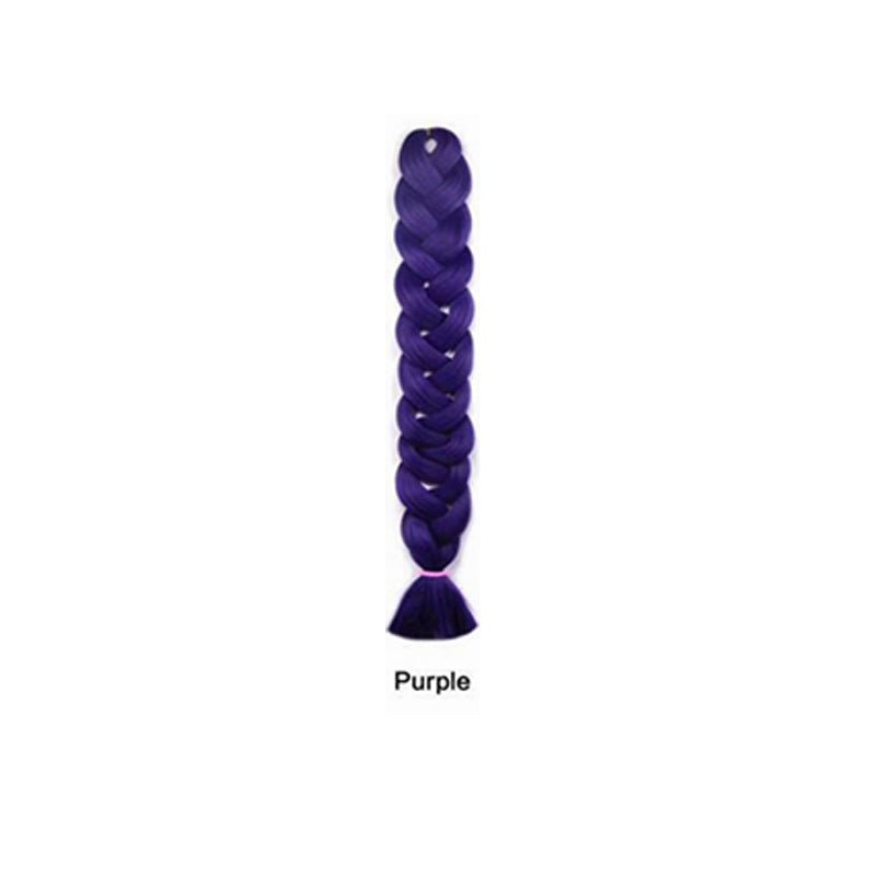 African Box Braids synthetic hair extension in deep purple, formed into a thick, neatly woven braid with loose ends.
