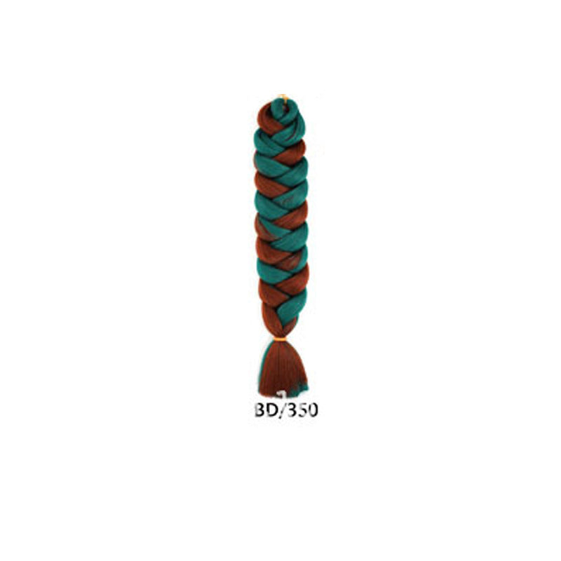 African Box Braids synthetic hair extension in alternating teal and auburn, formed into a thick braid with a loose tassel end