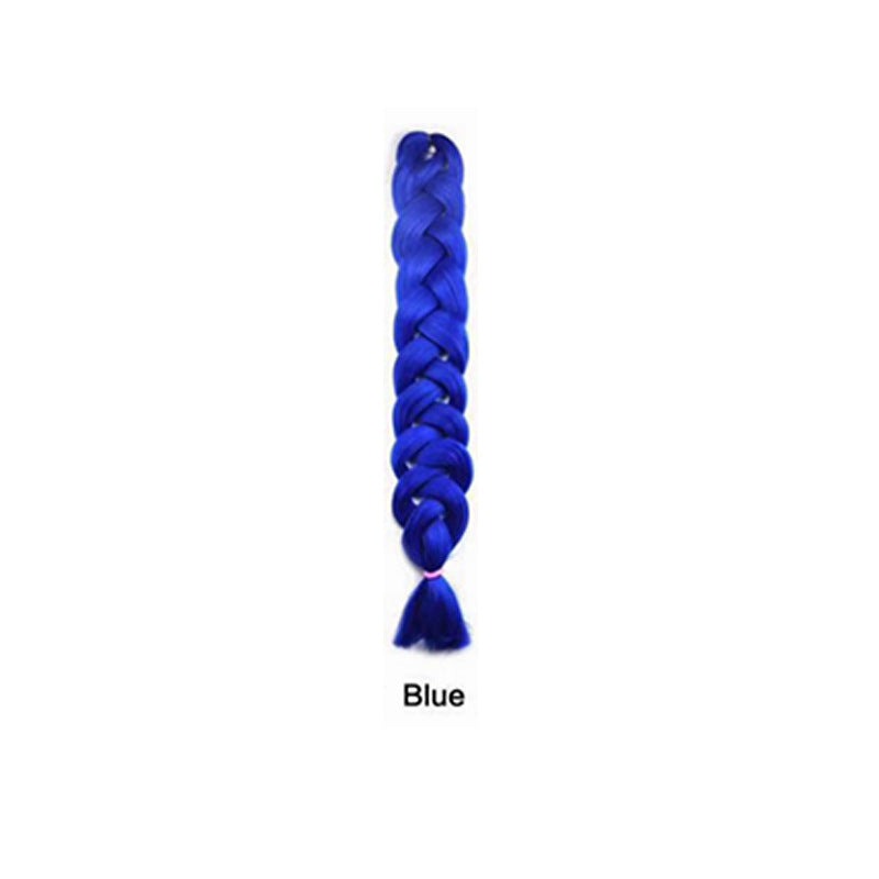 African Box Braids in vivid blue synthetic fiber, formed as a thick, long plait with a loose tassel end.