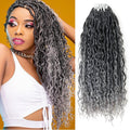 African Braids wig with long black and silver-gray synthetic curls, featuring textured braided roots and loose waves