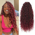African Braids wig with long burgundy and black synthetic locs, tightly curled texture and loose wavy ends