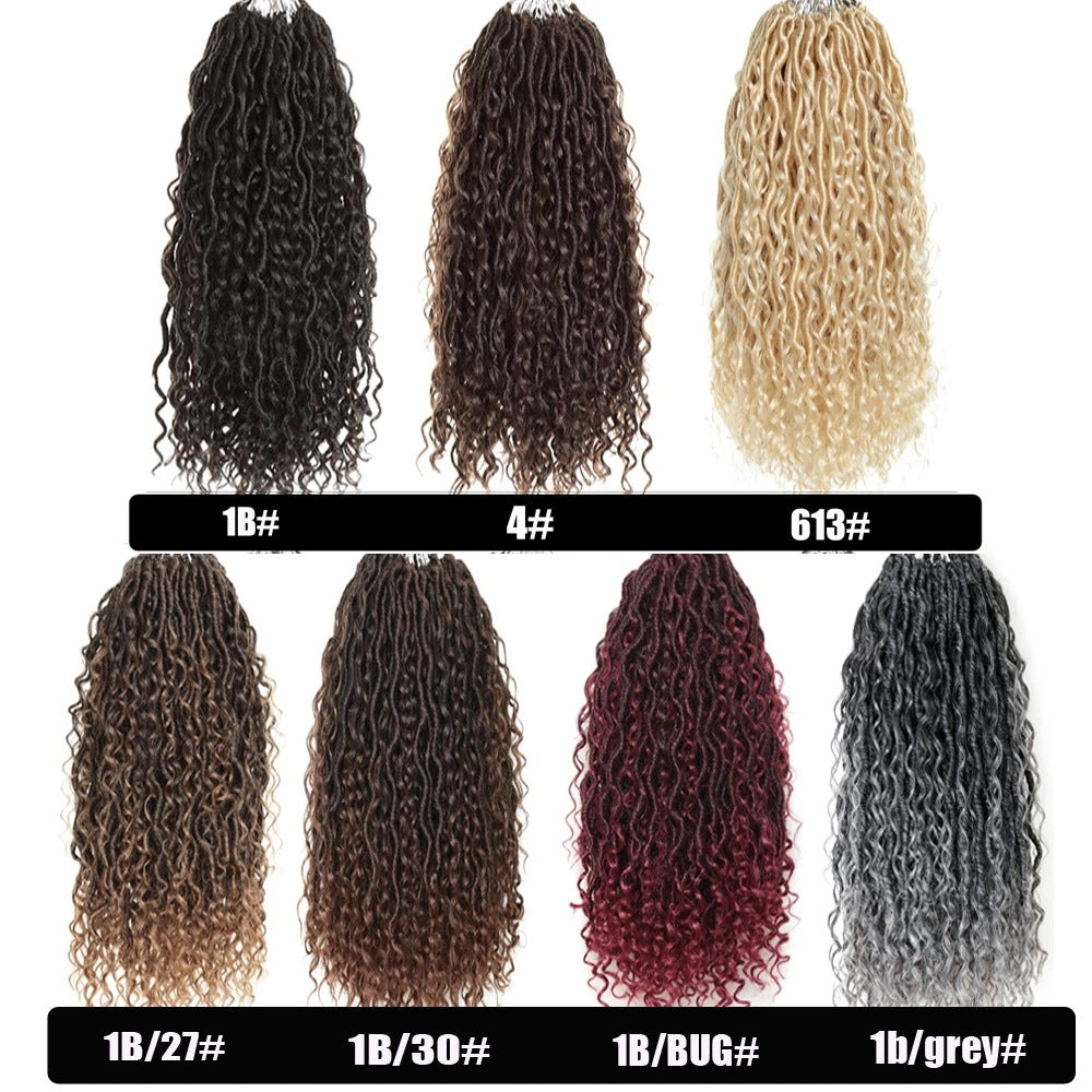 African Braids synthetic curly braid extensions in black, brown, blonde, burgundy and grey shades with loose textured curls