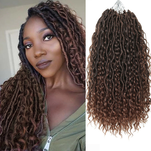 African Braids wig in platinum blonde synthetic fiber, featuring long textured locs with loose, wavy curls