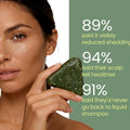 Anti-Hair Loss Shampoo Bar in a dark green marbled solid bar, held beside a woman's face in a product graphic