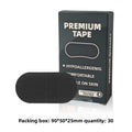 Anti Snoring Mouth Tape in black, with a rounded rectangular shape and textured cotton surface, shown with a premium box