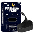 Anti Snoring Mouth Tape in black, with curved adhesive patches and dark packaging featuring a moon and stars