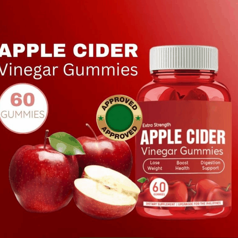 Apple Cider Vinegar Keto Gummies in a red bottle with white cap, featuring apple graphics and a 60-gummy label