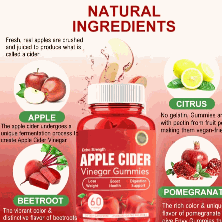 Apple Cider Vinegar Keto Gummies in two red bottles with white caps, bold labels and apple graphics, 60 gummies each.