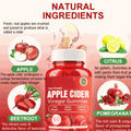 Apple Cider Vinegar Keto Gummies in a red bottle, with apple, citrus, beetroot and pomegranate ingredient graphics