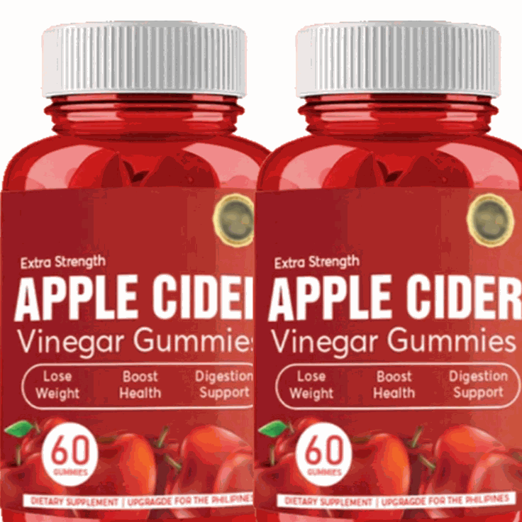 Apple Cider Vinegar Keto Gummies in two red bottles with white caps, bold labels and apple graphics, 60 gummies each.